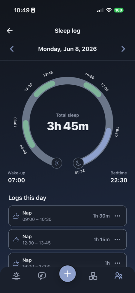 Nodd app screenshot: Sleep logs
