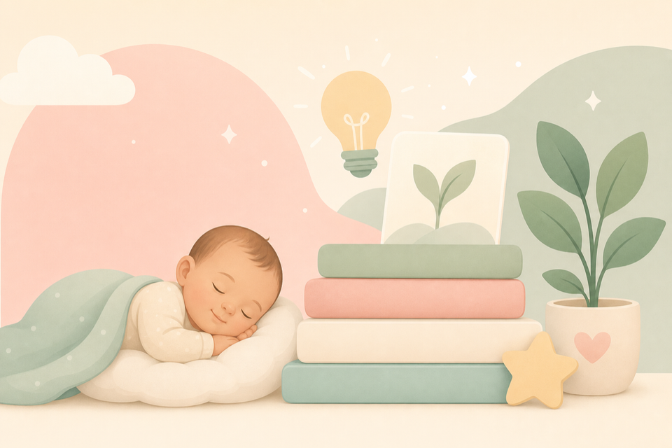 Abstract illustration of soft cards and sparkles suggesting bite-sized learning